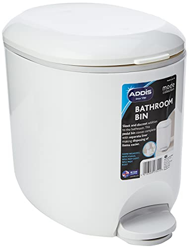 Addis 518503 Premium Deluxe Bathroom Pedal Bin with inner, 3.5 litre, White Grey, 29 x 18.5 x 23cm