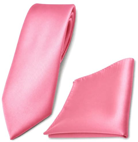 TigerTie Krawatte & Einstecktuch Set Herren Hochzeit Business, schmal 6 cm Polyester