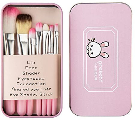 JAMUNESH ENTERPRISE Makeupborstset för kvinnor, 7 st sminkborstset foundation ögonbryn eyeliner borste kosmetiska concealerborstar för barn flickor, kvinnor reser med svart vattentät ögonfoder (flerfärgad)