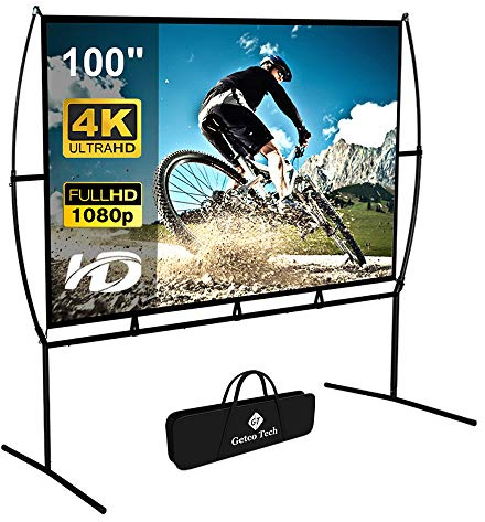 Projektor-Leinwand mit Ständer, faltbar, tragbar, Filmleinwand (16:9), HD 4K, doppelseitig, für Innen- und Außenbereich, Projektionsleinwand für Heimkino (254,4 cm)