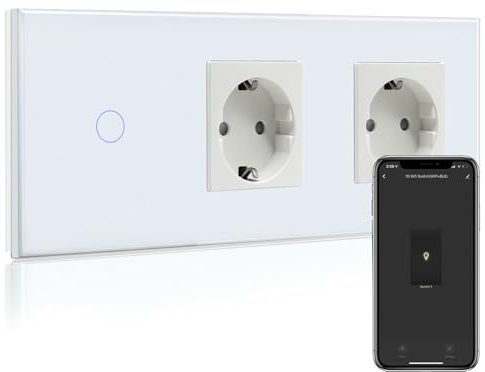 BSEED Normal Steckdose mit Smart Alexa Lichtschalter Kompatibel mit Alexa,Google Home,Touchscreen-schalter,Smart Lichtschalter 1 Fach 1 Weg 16Amp Doppel Steckdose Weiß (Neutrale Leitung benötigt)
