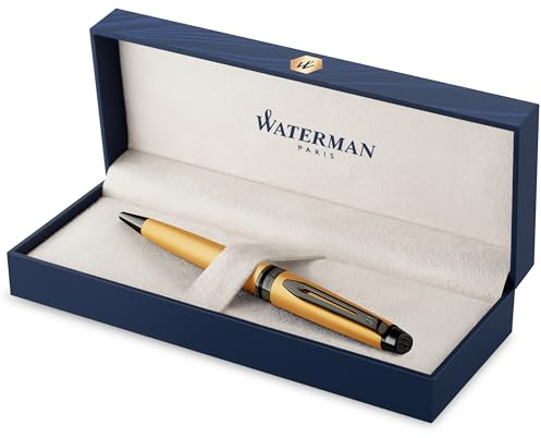 Waterman Expert Ballpoint Pen | Metallic Gold Lacquer with Ruthenium Trim | Medium Point | Blue Ink | With Gift Box