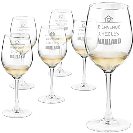 Maverton Set de 6 Copas de Vino Personalizadas 350ml - Vidrio Transparente con Grabado - Regalos de Parejas Aniversario Boda Regalos Originales para Hombre y Mujer - Casa