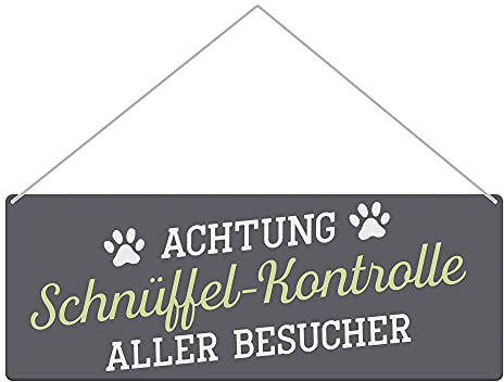 Hunde Schild mit Spruch - Achtung Schnüffelkontrolle - Wetterfestes Türschild für außen - Geschenk für Hundebesitzer - Querformat 24 x 9 cm, matt