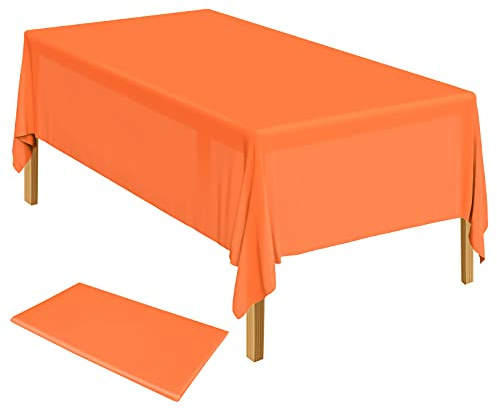 ELECLAND Orangefarbene Kunststoff-Tischdecke, 137 x 274 cm, orangefarbene Kunststoff-Tischdecke, rechteckig, für Innen- und Außenbereich, Babyparty, Hochzeit, Geburtstag, Party-Dekorationen