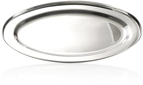 com-four® 2x plateau de service en acier inoxydable - plateau ovale pour servir et décorer - plateau de service brillant (40x26cm - 2 pièces)