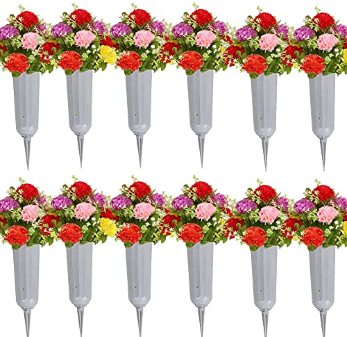 TAQ Friedhofsvasen mit Spikes, 12 Stück, Grabdekorationen für Blumen, Kunststoff, Vase, Blumen, Grabsteine, Halter für Friedhof, Weiß