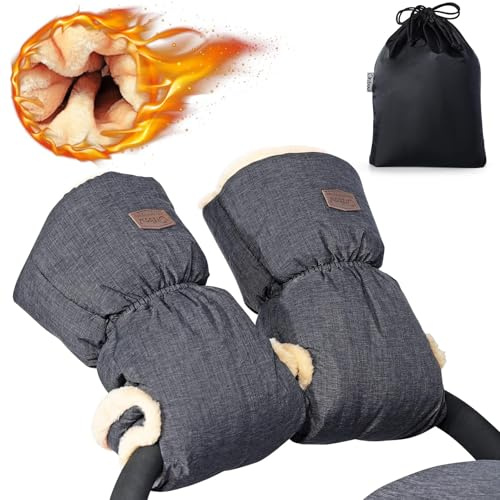 Orzbow Faux fårskinn barnvagn handmuff, fleece barnvagnshandskar barnvagnsvantar, varm buggy handvärmare, vinter vattentät vindtät anti-frys extra tjock handmuff för barnvagnstillbehör (mörkgrå)