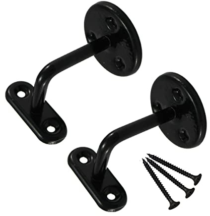 Black Support Wall Mounted Handrail Brackets Banister Support Handrail 63mm with Matching Screws Rail Brackets for Stairs Handrail Holder with Rosette for Indoor and Outdoor Stairs Pack of 10.