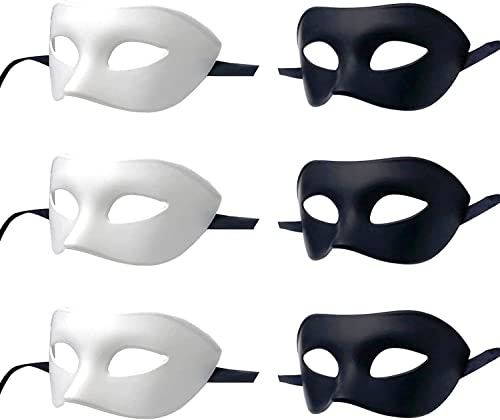 LECMACY Masque de mascarade pour hommes et femmes, Rome vénitienne demi-visage yeux masques Mardi Gras Costume de fête à thème ensembles de Cosplay-taille unique (3x(w+b)/6pcs)