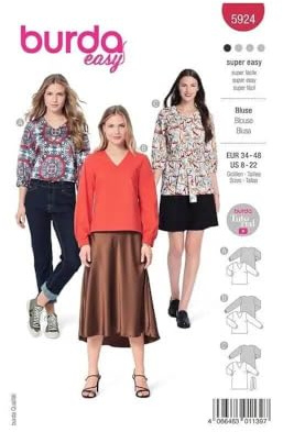 burdastyle Schnittmuster 5924 | Verschlusslose Blusen zum selber nähen | Damen, Gr. 34-48 | Nählevel: sehr leicht