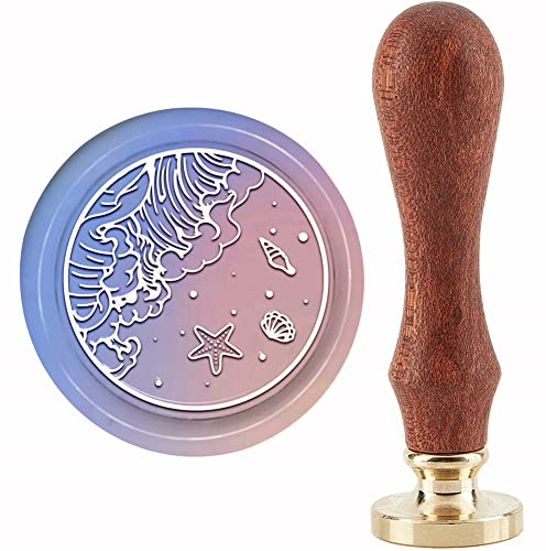 craspire Strände Wachssiegelstempel Muscheln Siegellackstempel Seestern 30 mm Retro Vintage Abnehmbarer Messingstempelkopf Mit Holzgriff Für Einladungen Karten Geschenkverpackung