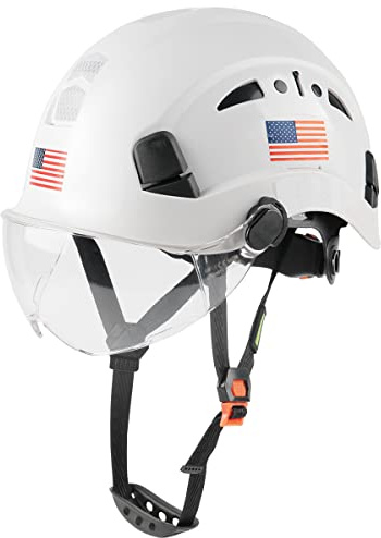 GREEN DEVIL Safety Helmet Hard Hat with Visor Chinstrap Adjustable Lightweight Vented ABS Work Helmet for Men and Women 6-Point Suspension ANSI Z89.1 Approved Ideal for Industrial & Construction