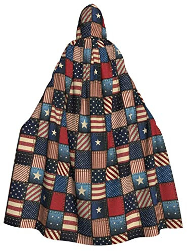 Sylale Amerikanische Flagge, Patchwork, Unisex, Kapuzenumhang, Weihnachten, Fasching, Halloween, Cosplay-Kostüm für Erwachsene