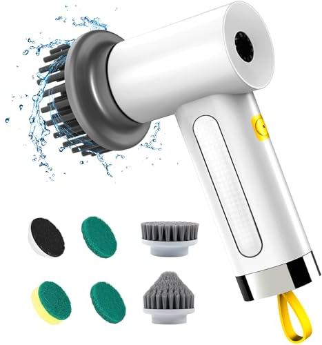 Elektrische Reinigungsbürste,Spin Scrubber für Bad und Fugen,Cleaning Brush für Haushalt mit 5 Bürstenkopfe,2 Modi Perfekt für Tiefe reinigen von Fliesen,Küche,Grille,Glas und Reifen-led Anzeige