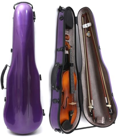 WUQIMUSC Violinenkoffer 4/4 Hartschale, Kohlefaser, leicht, dreieckig, mit Rückengurten, externe Zubehör-Aufbewahrungstasche (lila)