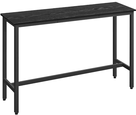 VASAGLE Mesa de Bar, Mesa de Cocina Rectangular Estrecha, Mesa Alta con Marco de Metal Robusto, 40 x 140 x 90 cm, Montaje Sencillo, Diseño Industrial, Negro Ébano y Negro Tinta LBT140B56