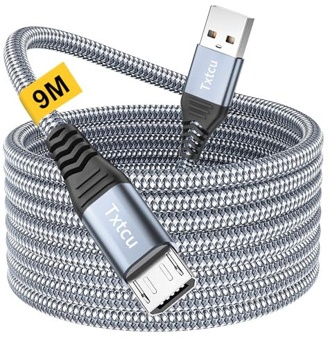 Txtcu 9m Long Micro USB Charger Cable - Braided PS4 Controller Charge Cable Compatible for Samsung Galaxy, Huawei, HTC, LG, PS4, Kindle, Xbox, Nexus, Nokia