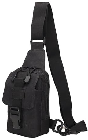 MiOYOOW Liten sling-väska, taktisk axelväska, crossbag bröstväska, molle axelväska för camping, sport, vandring, svart