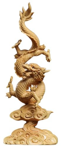 BRDECOR Drachenstatue aus Holz Chinesische Tierkreiszeichen, Tierfiguren, Drachenfiguren, Statue, Skulptur Feng Shui Heimdekoration, Tischdekoration, Ornamente für Reichtum und Glück,Wood Color