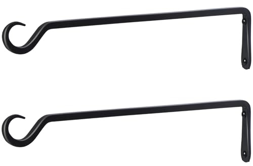 16 inch Plant Hanger, Sturdy Hanging Plant Bracket Outdoor, Hanging Plant Wall Hook Heavy Duty, for Hanging Bird Feeders, Planters, Lanterns, Wind Chimes, Indoor/Outdoor Use, Black, Set of 2