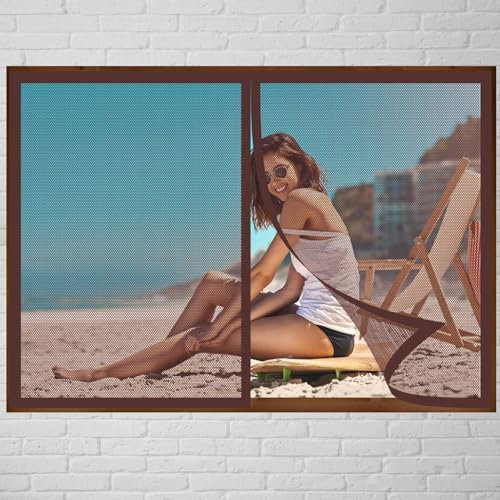 Fliegenschutzgitter für Fenster 80 x 140 cm Fliegengitter Balkontür Kein Bohren Kinderleichte Montage Magnet Fliegengitter für Alle Universalfenster, Braun