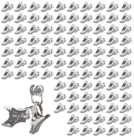 EFUTURETIME 100 STK. Vorhang Klammern Metall mit Laufrollen, T-Rolle mit Gardinen Clips Edelstahl, Gardinenröllchen für Schiene für T-Schiene im Gardinen Wohnwagen Campingwagen