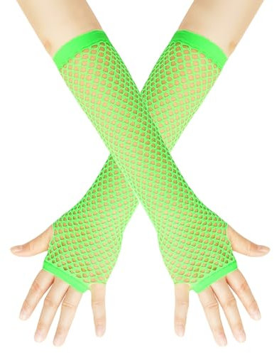 Generisch Netz-Handstulpen Lang Damen Fischnetz Handschuhe Fingerlose Handschuhe Vintage Punk Fishnet Gloves für 80er-Jahre Retro Party Disco Maskerade Kostüm Zubehör (Grün, One size)