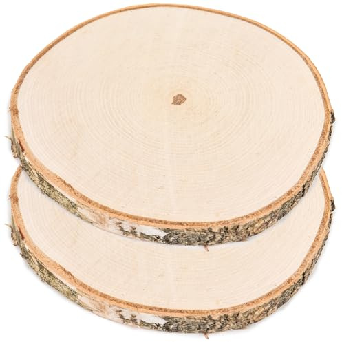Holzscheiben 20-25 cm Runde Holzplatte Kiefernholz, Polierte Baumscheibe für DIY, Basteln und Hochzeitsdeko, Natur Holz Log Scheiben ca. 20 mm Dick - Robuster Untersetzer (2)