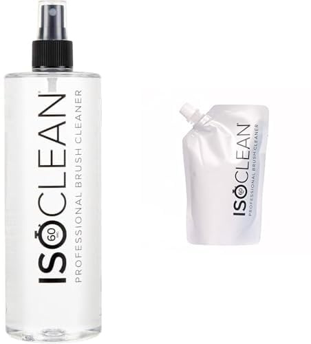ISOCLEAN Makeup Brush Cleaner and Refill Pouch - 275ml Spray Top Liquid Makeup Cleaner Solution for Brushes and Tools, Cleans Bristles, Dries in 60 Seconds, For Professional & Home Use