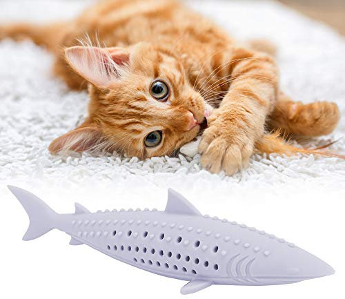 TIKATARER Katzenzähne-Reinigungsspielzeug, Katzen-Beißspielzeug, Silikon-Backenzahnstäbchen, Katzenminze-Spielzeug, Katzenzahnbürste, Katzen-Fischform-Zahnbürste mit Katzenminze,