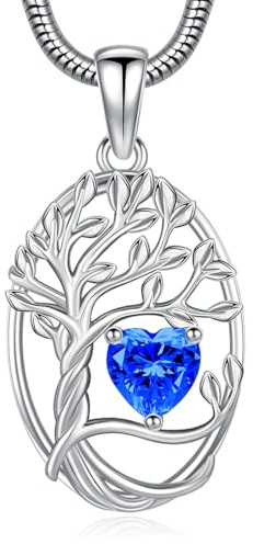 Eusense Arbre de vie Collier Pierre de Naissance Pendentif Coeur Collier Arbre de vie Pendentif Anniversaire de Mariage saint Valentin fête des Mères Bijoux Cadeau pour Femmes Filles