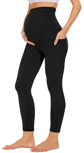 Leggings Thermiques de maternité avec Poches sur Le Ventre, Collants Doux pour Femme, Noir, pour entraînement, Yoga, Pantalon (FR/ES, Alpha/Lettres, L, Taille Normale, Taille Normale, Noir)