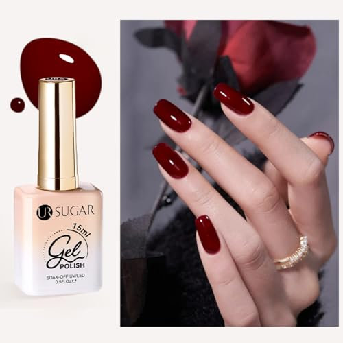 UR SUGAR UV Nagellack Rot, 15ML Gel Nagellacks Dunkelrot Kirschenrot Burgunder Nagellack, Gel Nail Polish UV LED Soak Off Gelnägel Rottöne Maniküre für Nageldesign DIY