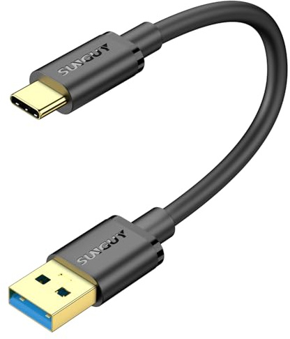 SUNGUY USB C Kabel Kurz 10cm, 10Gbps USB C auf USB 3.1 GEN 2 Ladekabel und Datenkabel für Powerbank, iPhone 16 15 Pro Plus Max, Android Auto, Galaxy S22/S23 ultra, Google Pixel -Schwarz