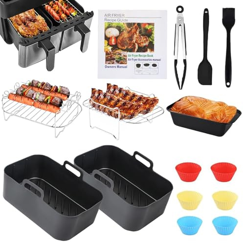 Komicea Heißluftfritteuse Zubehör für Ninja Foodi Max Dual Zone Heißluftfritteuse AF400EU AF300EU 7.6L-9.5L, Airfryer Zubehör Einschließlich BPA-Frei Silikonform Zubehör, Grillrost, Backform, etc