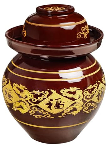 SaryEdge Ceramic Pickle Jar with Lids,Large Traditional Chinese Porcelain Pickle Jar Pickling Jars,Ceramic Fermentation Crock with Water Seal Airlock Lid,Sauerkraut Crock red-8L (Red-10L