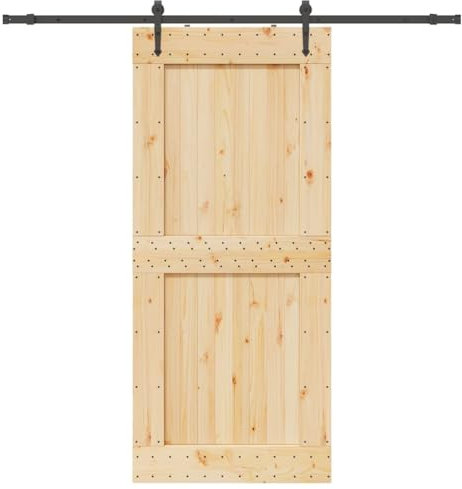 vidaXL Schiebetür mit Beschlag 100x210 cm Massivholz Kiefer, Innentür, Holzschiebetür, Scheunentür, Innenschiebetür, Holz Schiebetür, Innenscheunentür