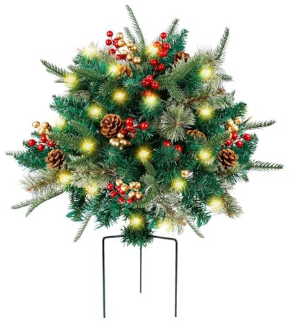 Christmas Planters Planter Filler Porch Outdoor Cones Illuminated Christmas Planter Christmas Planter Filler Outdoor for Christmas Decoration, Green, 40