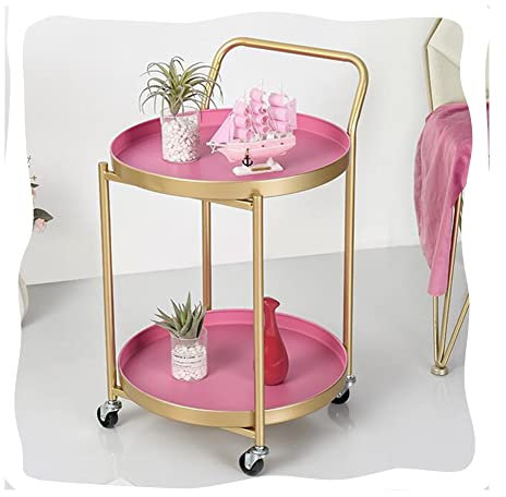 Carrito rodante para bebidas con ruedas giratorias y bandeja extraíble para vino y cerveza artesanal, barra de servicio de 2 niveles y mesa de sofá con asa integrada (dorado, 40 x 40 x 63 cm)