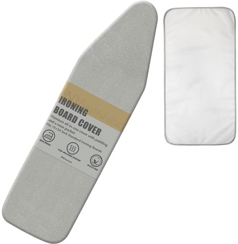 Invwanhing Ironing Board Cover and Pad, 15 x 54 Inch Standard Size, Extra Thick Padding, Silicone Coated Surface, Scorch and Stain Resistant, Elastic Edges, Adjustable Fastener. (Gray, 15＂× 54＂)