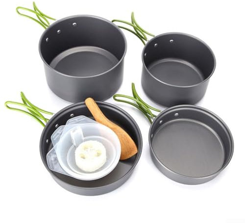 ZAMETTER Batterie de cuisine de camping avec bouilloire - Vaisselle d'extérieur - Pot à soupe - Kit de cuisine