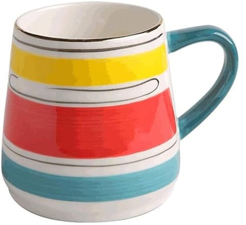 Taza Taza de café grande de cerámica de 19,4 oz, colorida taza de café pintada a mano, taza de bebida for microondas for leche, café, té, jugo Con asas(Multi-colored)