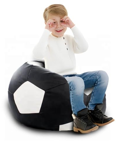 Sports Football Shape Bean Bag Chair boysbean Bag,Bean Bag Chair for Adults Soccer Ball Sofa Cover Only(Black)