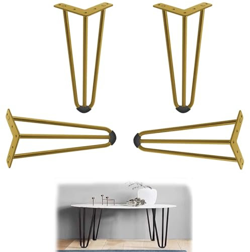 LFONDIGE Goldene Haarnadel-Tischbeine, 45 cm, 4er-Set, Möbelbeine aus Metall, Robustes Design, trägt bis zu 500 kg, einfache Montage mit den mitgelieferten Schrauben