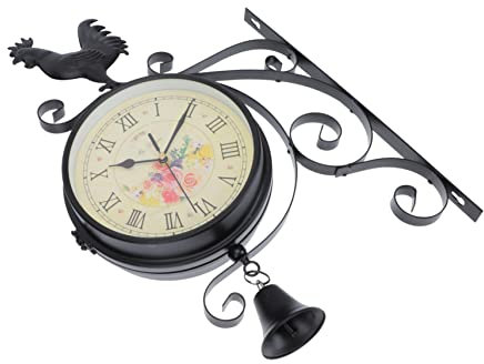 Holibanna Vintage Wanduhr Aus Eisen Kunst Doppelseitige Retro Wanduhr Hängende Uhr Für Wohnzimmer Schlafzimmer Langlebig Und Dekorativ