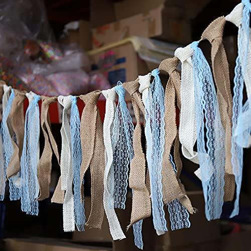 Blausky 1 Stück Lange ca.160cm Spitze Wimpel Girlande,Stoff Bunting Banner Hessischen Banner,Wimpelkette aus Leinen und Spitze für Hochzeit Taufe Geburtstag Party Outdoor Dekoration,Blau