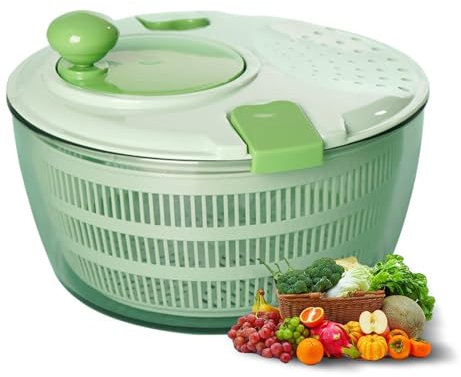 Salad Spinner Fruit Washer Bowl with Lid - BPA-Free Lettuce Dryer Kitchen Gadget for Potato Salad Prep, Herb Washing & Compact Storage (Green)