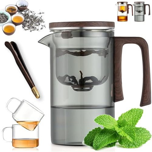 teiera degli assassini Teiera con filtrazione magnetica - Teiera in vetro Elevar 2025 con infusore a maglia fine e controllo della pressione for una squisita preparazione del tè ai fiori(Gray,720ML)