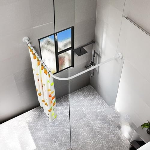 Qgtxf Barra de Cortina de Ducha en Forma L Barra de Ducha Curva Ajustable Inoxidable Barra de Ducha Extensible Extra Larga para Baño(Size:A 75-95cm x 75-95cm,Color:Blanco)